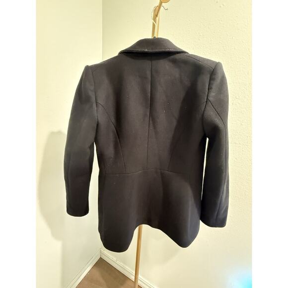 Zara Women's Black Wool Pea Coat w/Gold Buttons Mid Length Size Large - Picture 6 of 8